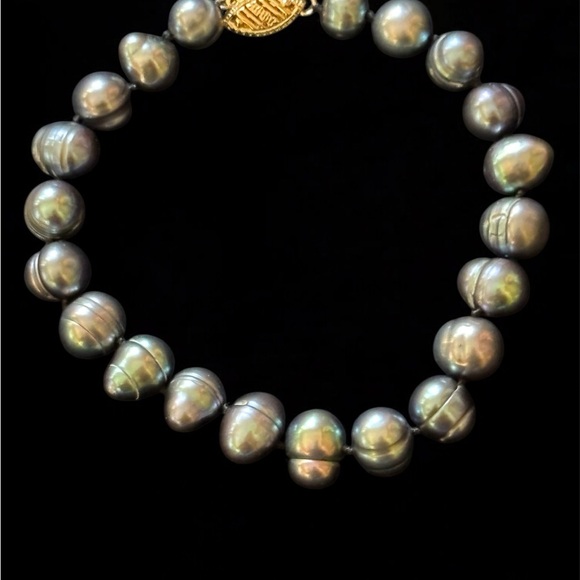 14k Gold Vintage Baroque Peacock Black Tahitian Pearl Bracelet Estate Jewelry - Picture 5 of 9